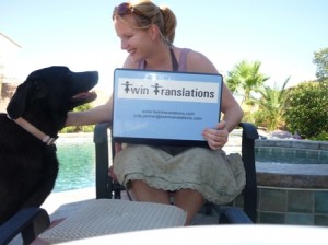 Entrepreneurial Linguist with assistant Entrepreneurial Linguist with assistant working outside, Vegas 2009